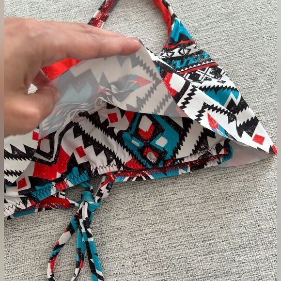 Becca by Rebecca Virtue Women's Aztec Flounce Strappy Cross Back Top Multi - Picture 11 of 16